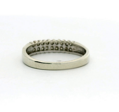 9ct White Gold Ring Diamond Stones Double Row Size M Hallmarked 2.1g