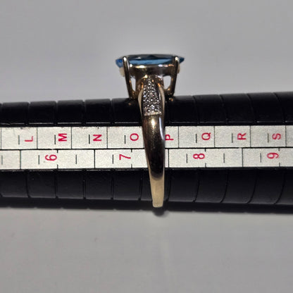 9ct Gold Ring Topaz Diamond Stones Size O Hallmarked 3.6g November Birthstone