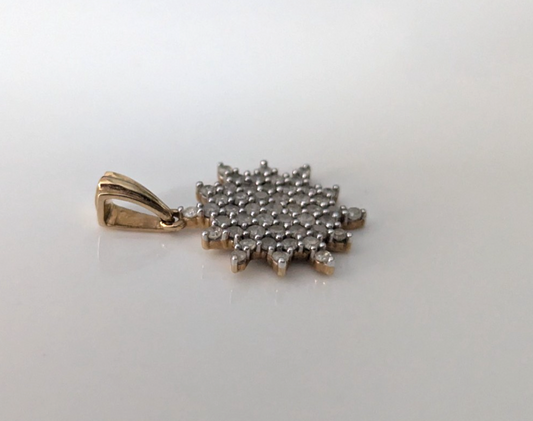 Vintage 9ct Gold Diamond Snowflake Starburst Cluster Pendant Gold Setting 1.6g