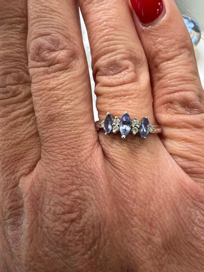 14ct Gold Ring Tanzanite Diamonds Stones Size N 1/2 14k Stamp 2.2g