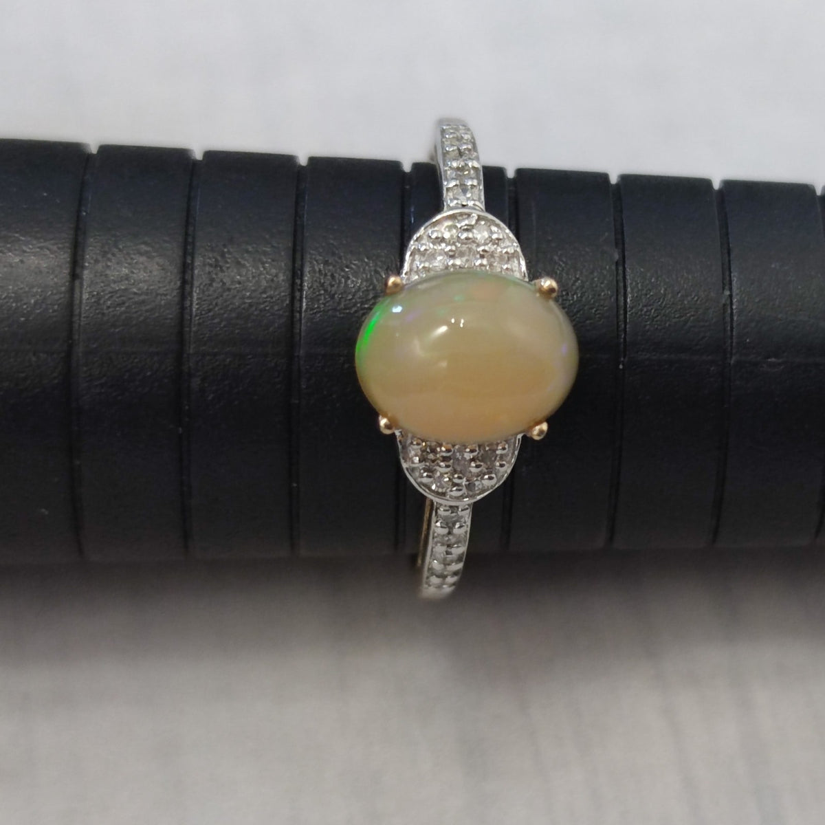 9ct Gold Oversized Statement Ring Opal Diamond Stones Size S 1/2 Hallmarked