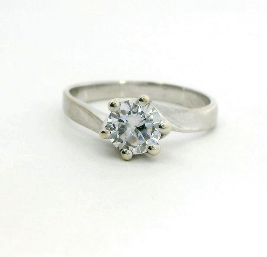 9ct White Gold Engagement Ring Cubic Zirconia Hallmarked Size N