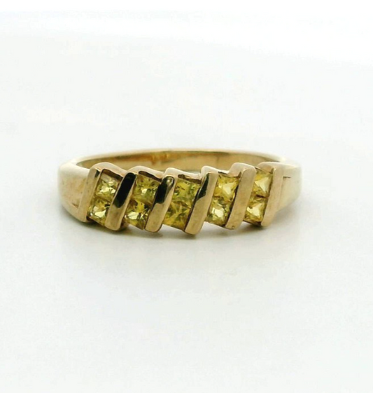 9ct Gold Ring Sapphire Stones Size N 1/2 UK Hallmarked 3.0g Yellow Gemstones