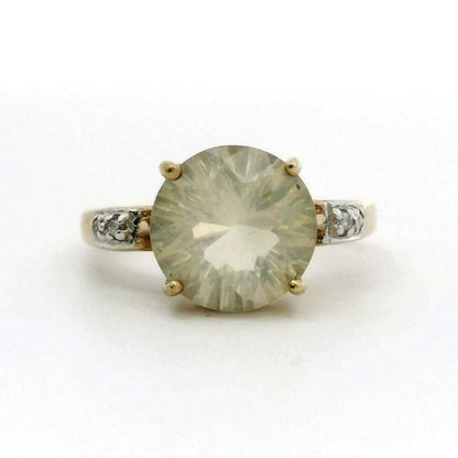9ct Gold Ring Quartz And Diamond Hallmark Size N 1/2