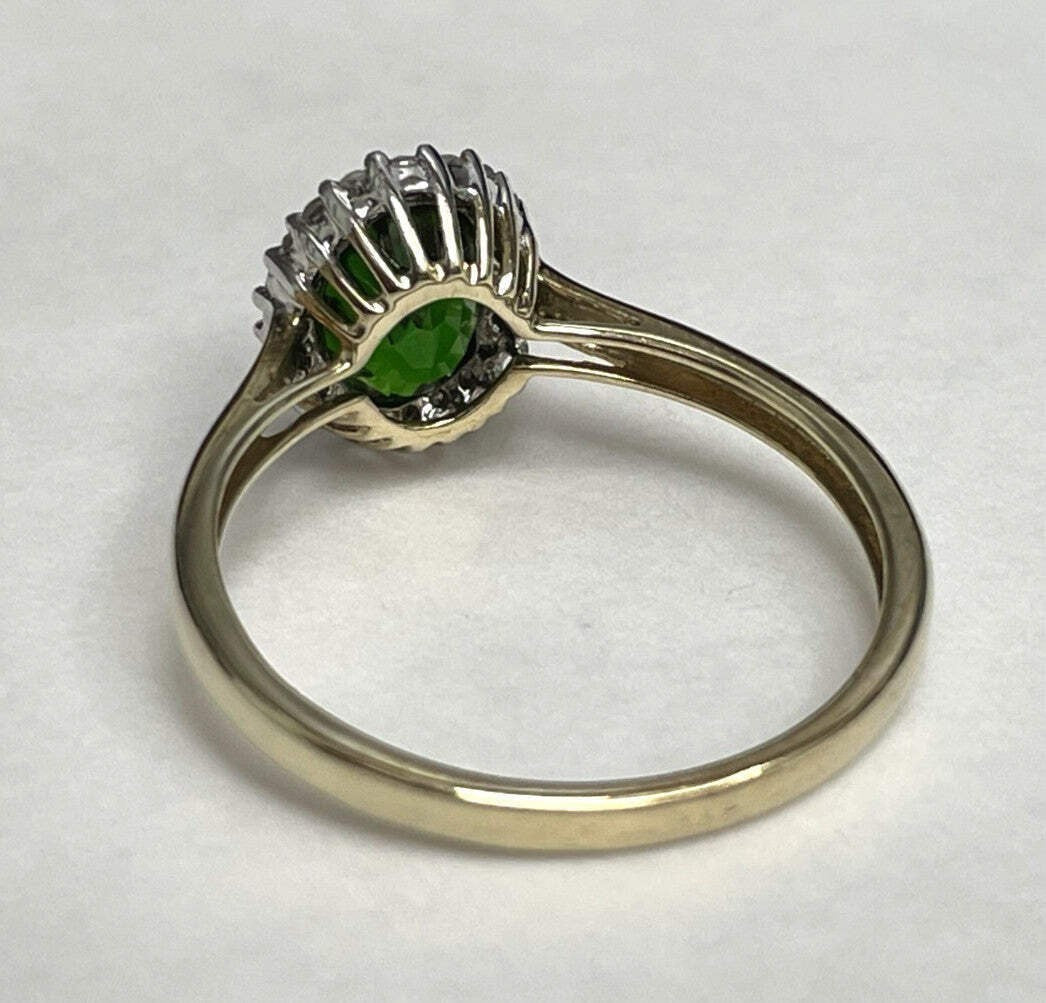 9ct Gold Ring Diopside and Diamonds Hallmarked Size S