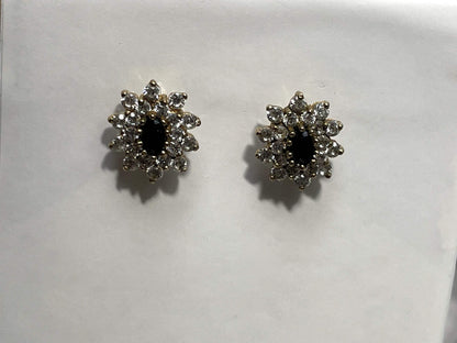9ct Yellow Gold Stud Earrings Sapphire Stones Full Hallmarked Size 12mm x 13mm