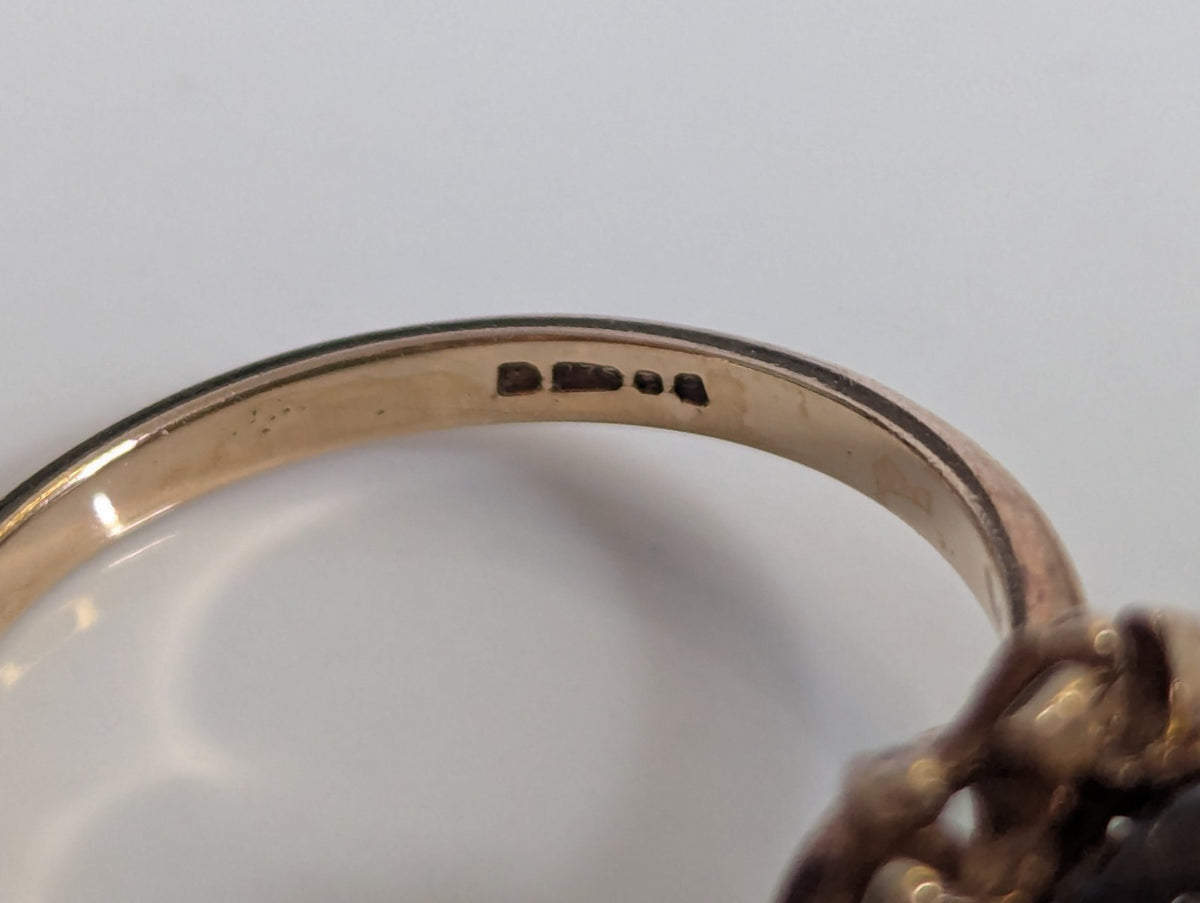 Vintage 9ct Gold Ring Quartz Solid Band Hallmark Size O 1/2
