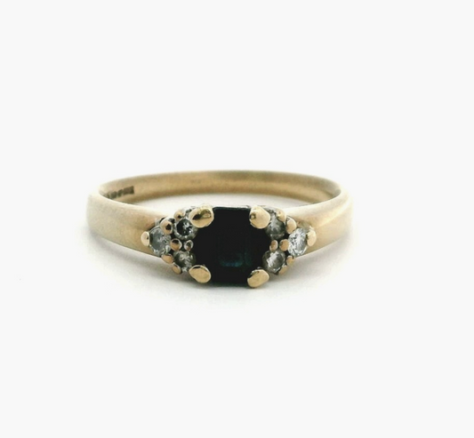 9ct Gold Ring Sapphire Diamond Stones Size M Hallmark  2.3g September Birthstone