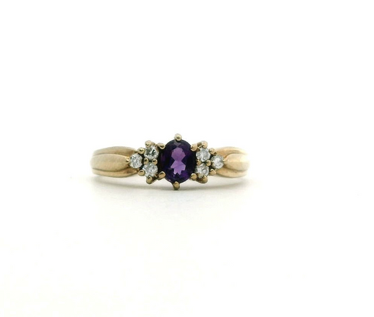 9ct Gold Ring Amethyst Diamond Hallmark Size M 1/2
