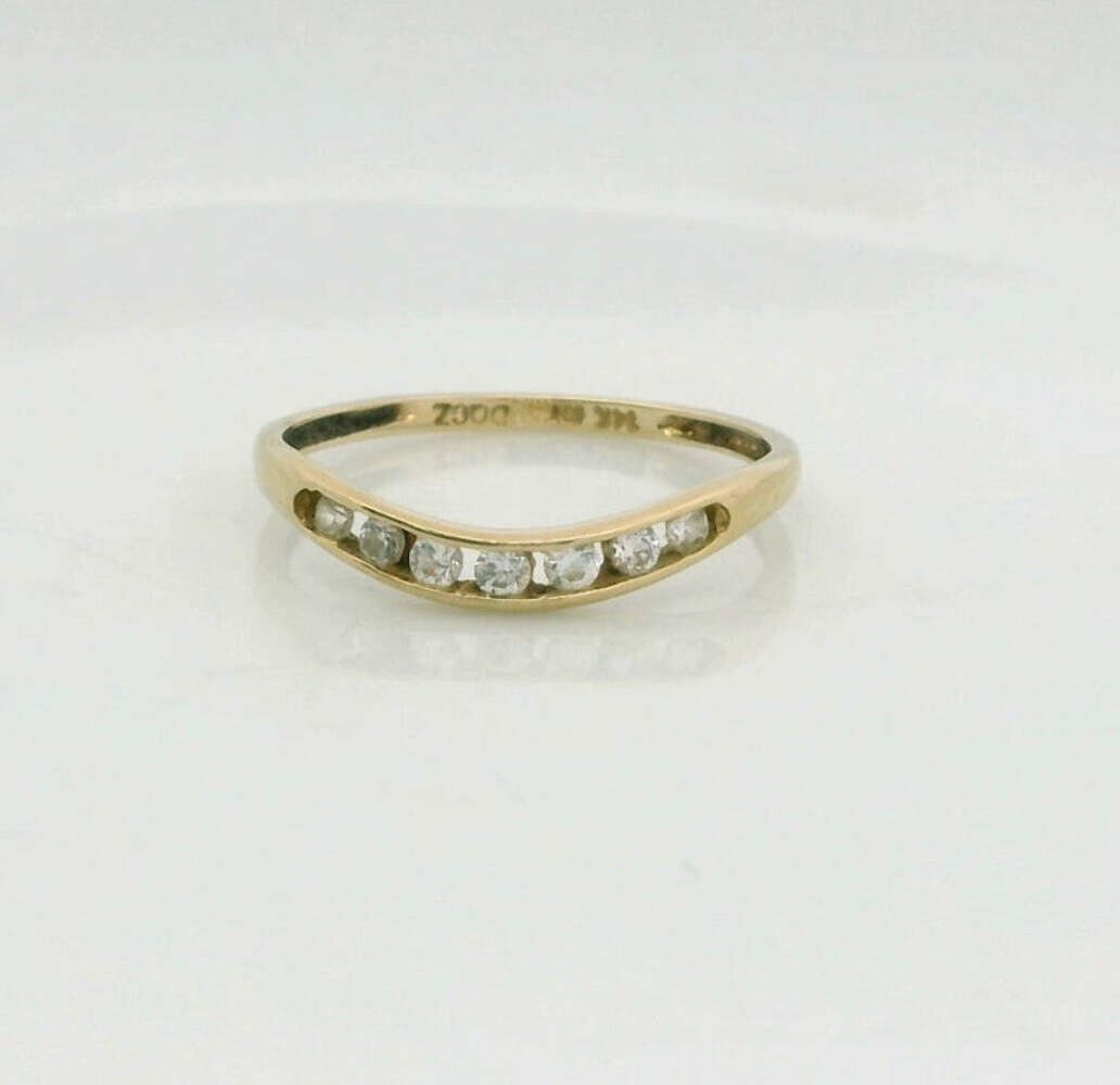 14ct Gold Wishbone Ring Cubic Zirconia Solid Band Hallmark Size O