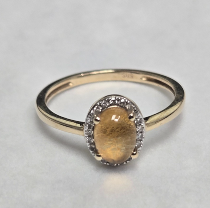 14ct Gold Citrine Diamond Ring Size M Hallmarked 585 November Halo 1.9g
