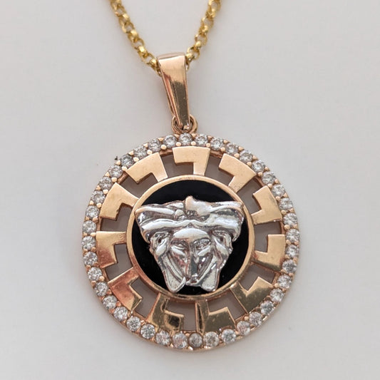 14ct Rose Gold Medusa Head Pendant Crystal Stones 585 Stamped Size 17mm x 23mm