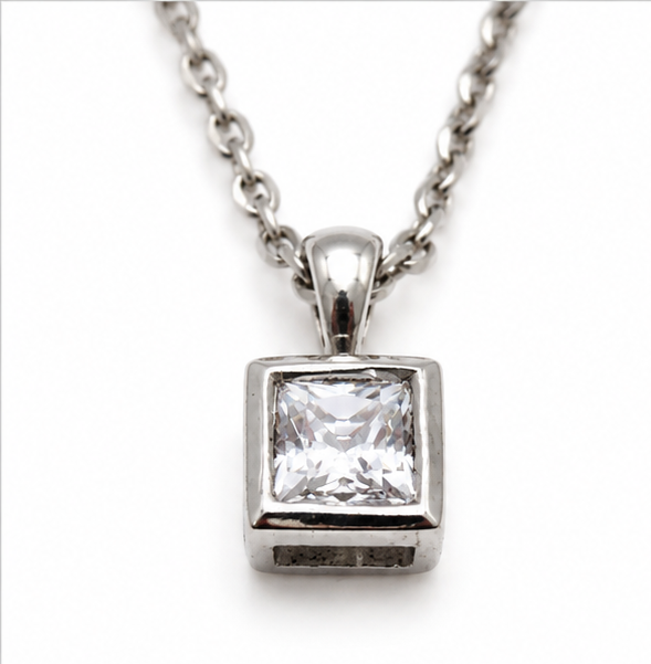 925 Sterling Silver Solitaire Pendant Necklace Round CZ Crystal Chain Gift 45cm