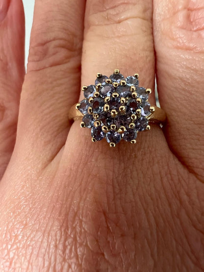 9ct Gold Ring Tanzanite Cluster Size O 1/2 Hallmarked 2.9g December Birthstone