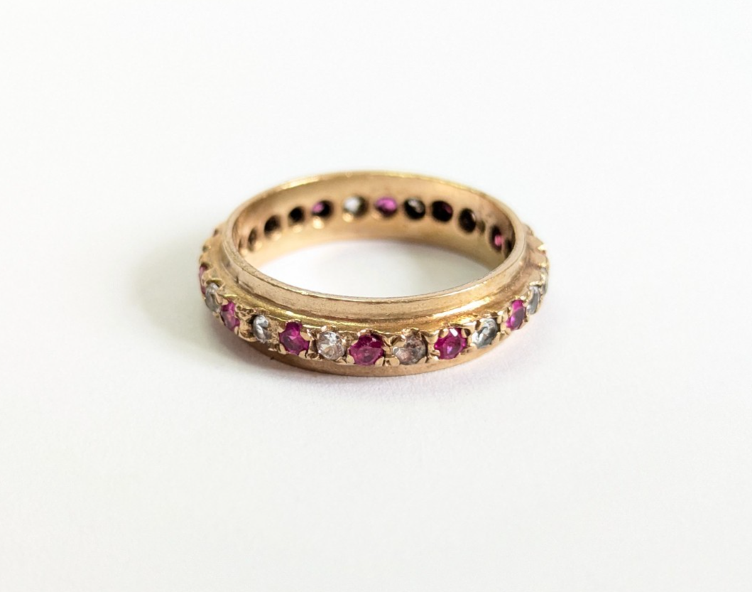 9ct Gold Eternity Ring Ruby Cubic Zirconia Hallmarked Size P 1/2