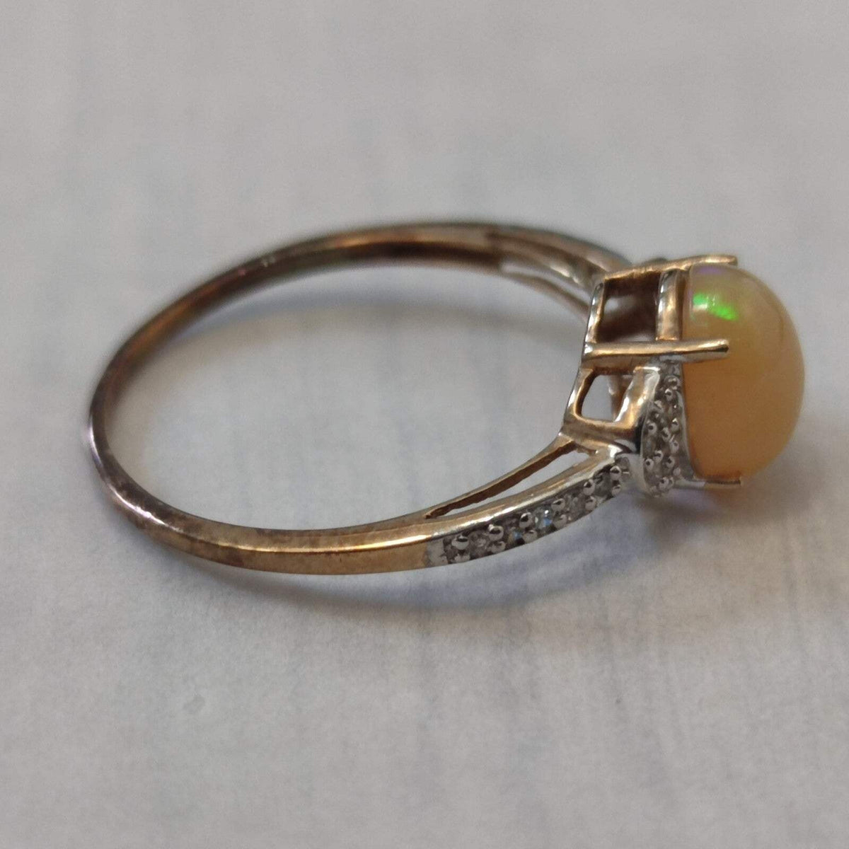 9ct Gold Oversized Statement Ring Opal Diamond Stones Size S 1/2 Hallmarked