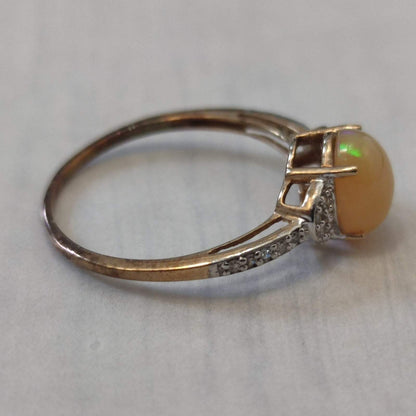 9ct Gold Oversized Statement Ring Opal Diamond Stones Size S 1/2 Hallmarked