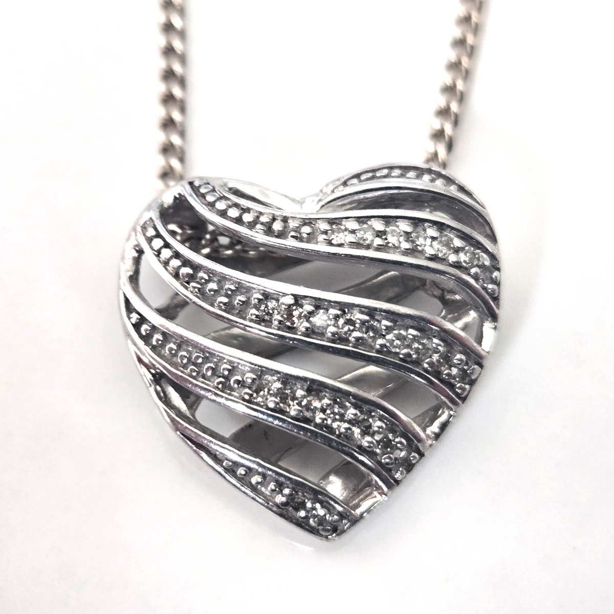 Silver Diamond Heart Pendant Charm Stamped Love Classic 925 Sterling Hallmark
