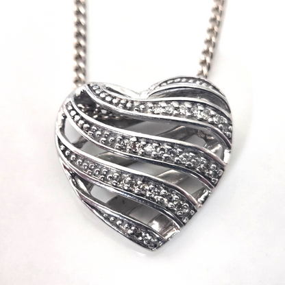 Silver Diamond Heart Pendant Charm Stamped Love Classic 925 Sterling Hallmark