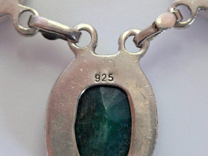 Silver Necklace Emerald Rough Stones 925 Stamped 48cm Long 28.2g