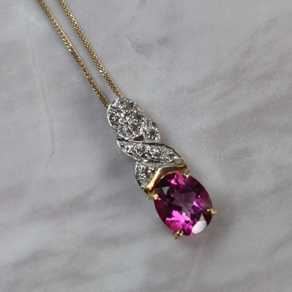Tourmaline Pendant Necklace 9ct Multi Tone Gold Hallmarked Chain 47cm Long