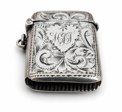 Antique 1902 Edwardian Sterling Silver Vesta Case Match Safe Chester Engraved 14