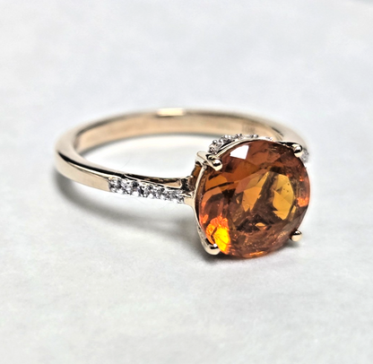 9ct Gold Fire Opal Ring Round Cut Size O 1/2 Hallmarked
