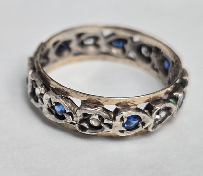 9ct Gold 925 Sterling Silver Spinel Blue Paste Ring Size L Eternity Band