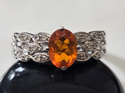 9ct White Gold Ring Opal and Diamond Solid Band Hallmark Size S