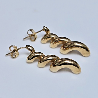9ct Yellow Gold Spiral Dangle Earrings Hollow Full UK Hallmarked 30mm Long