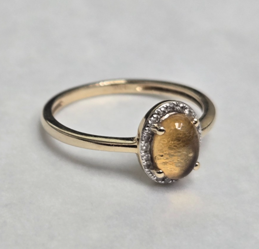 14ct Gold Citrine Diamond Ring Size M Hallmarked 585 November Halo 1.9g