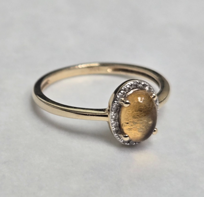 14ct Gold Citrine Diamond Ring Size M Hallmarked 585 November Halo 1.9g