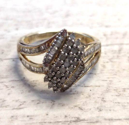 Sterling Silver Diamond Ring Gold Plated Size T 925 Stamped 4.5g
