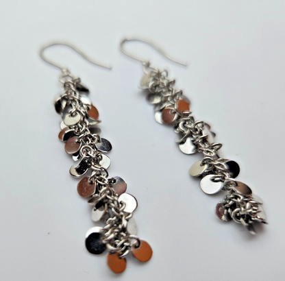 925 Sterling Silver Sequin Dangle Earrings Hallmarked Hook Drop Disc Statement