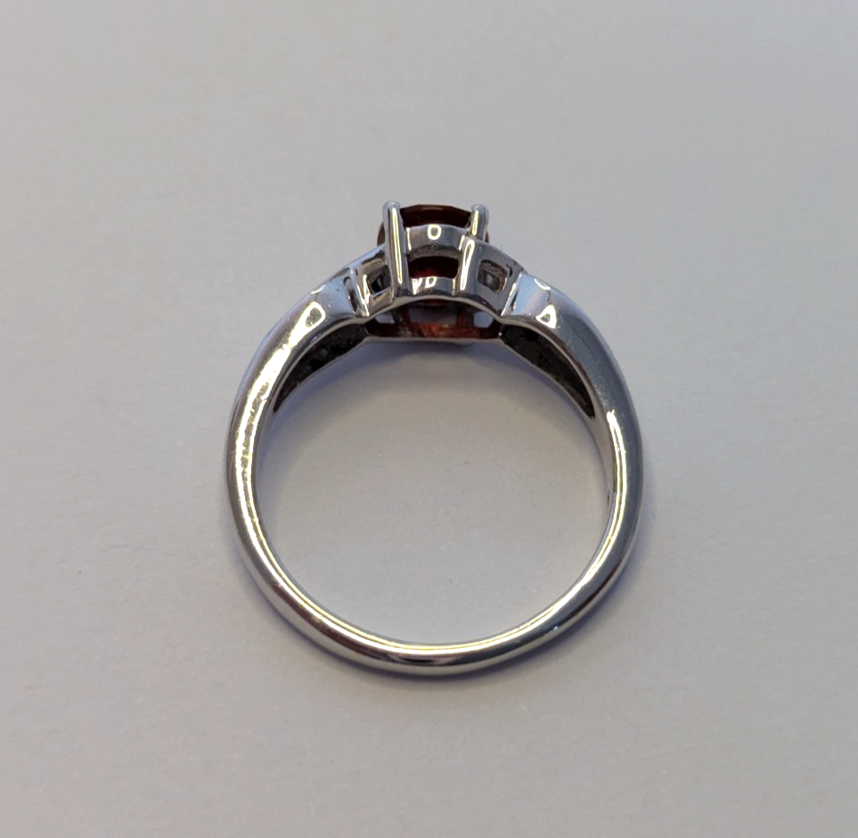 Silver Ring Ruby Diamond Stones 925 Stamped Size O 3.5g Prong Setting