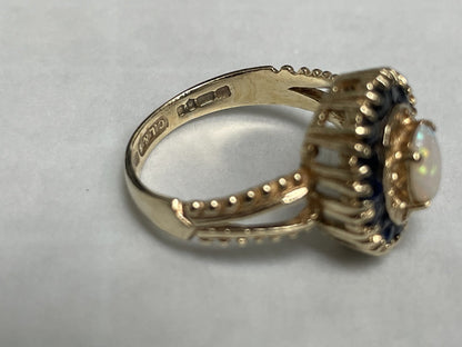 9ct Gold Ring Opal and Sapphire Solid Band Hallmark Size K
