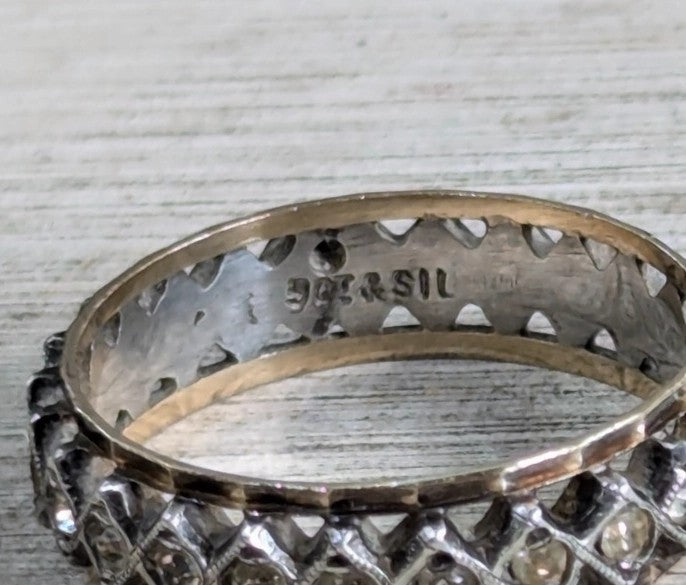 9ct Yellow Gold Silver CZ Full Eternity Ring Size P Hallmark Two Tone Band 2.8g