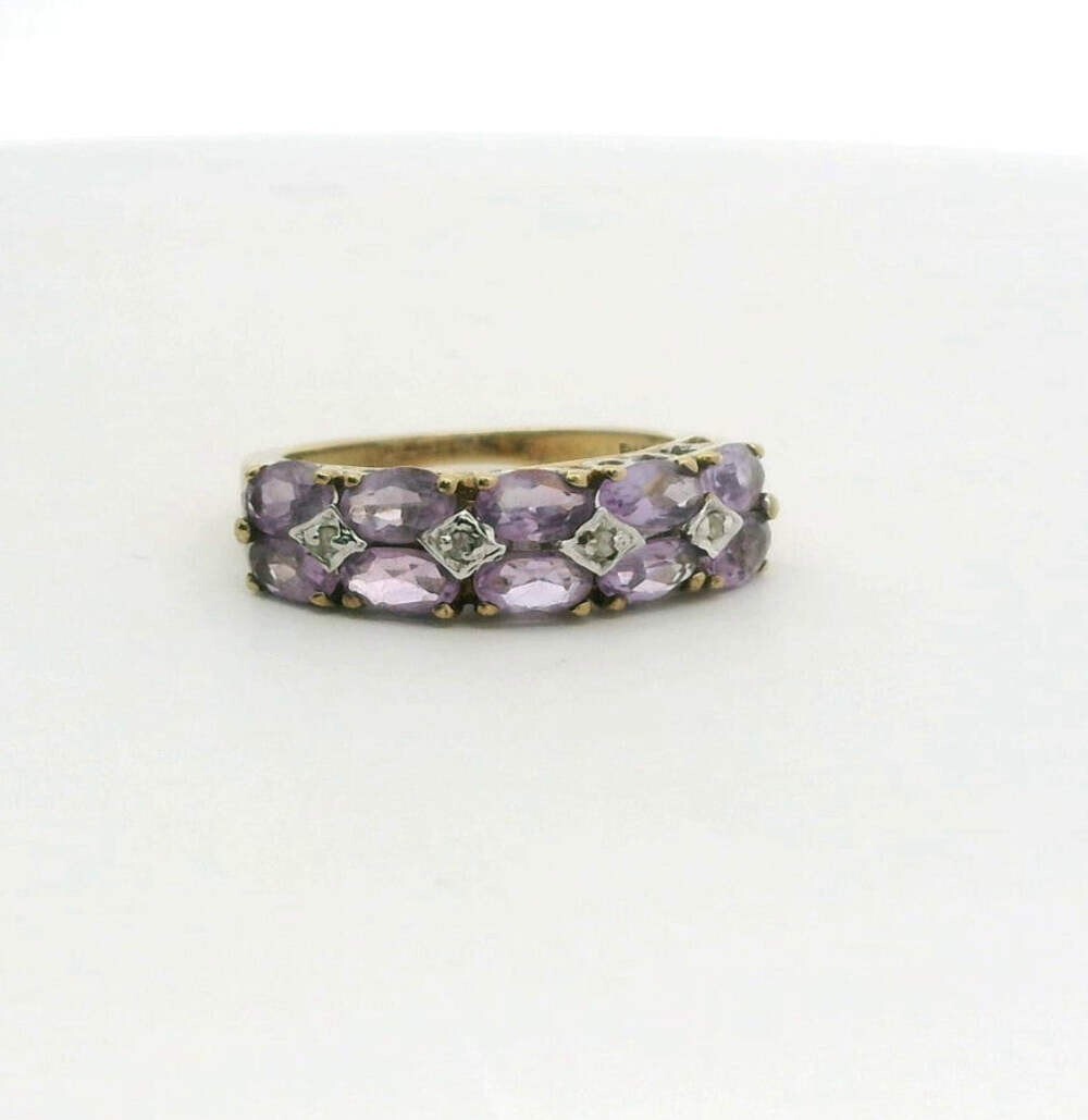 9ct Gold Ring Amethyst Diamond Size N Hallmarked 375 2.9g