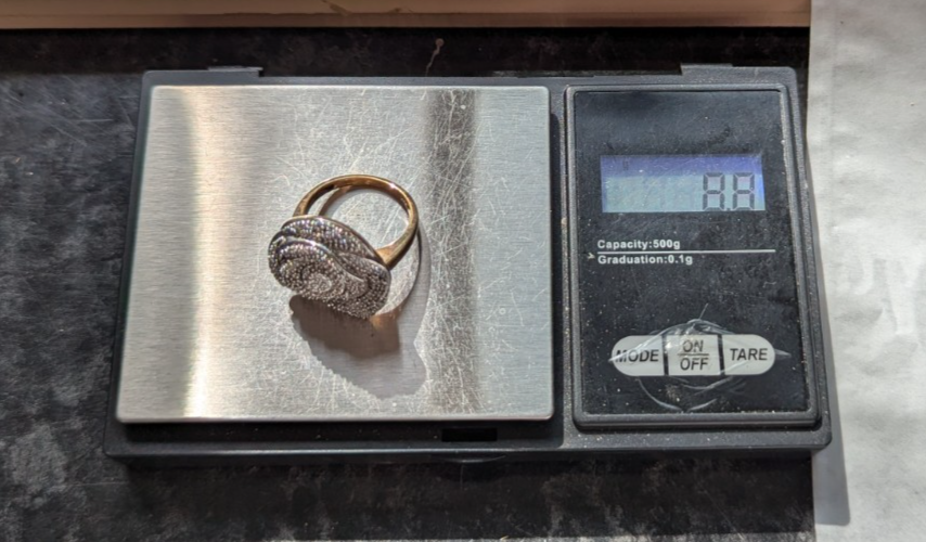 Gold on Silver Diamond Ring 925 Silver Sterling Cluster Flower Size P 1/2 April