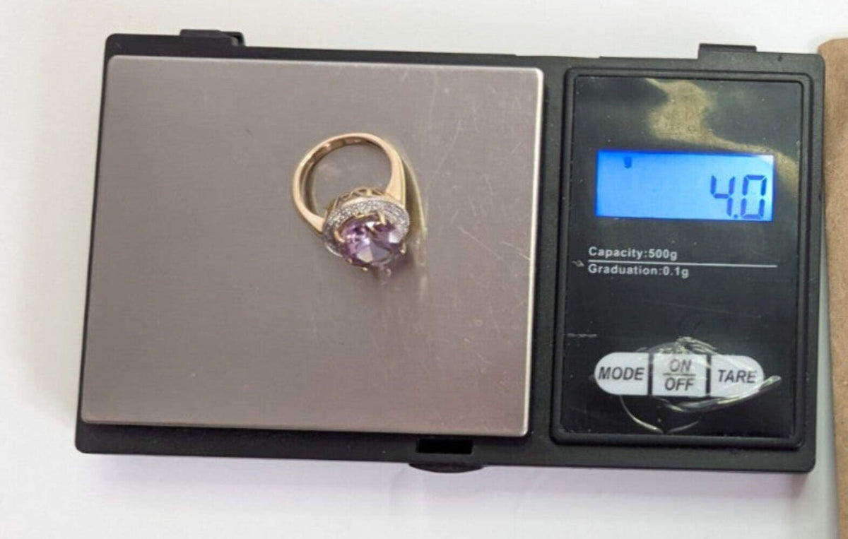 9ct Gold Ring Amethyst and Diamond Oval Cut Size K Hallmarked 4g