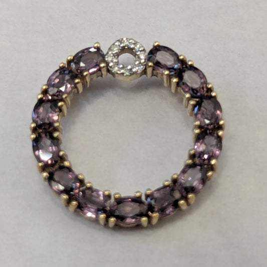 9ct Yellow Gold Round Pendant Round Amethyst and Diamond Stones UK Hallmarked