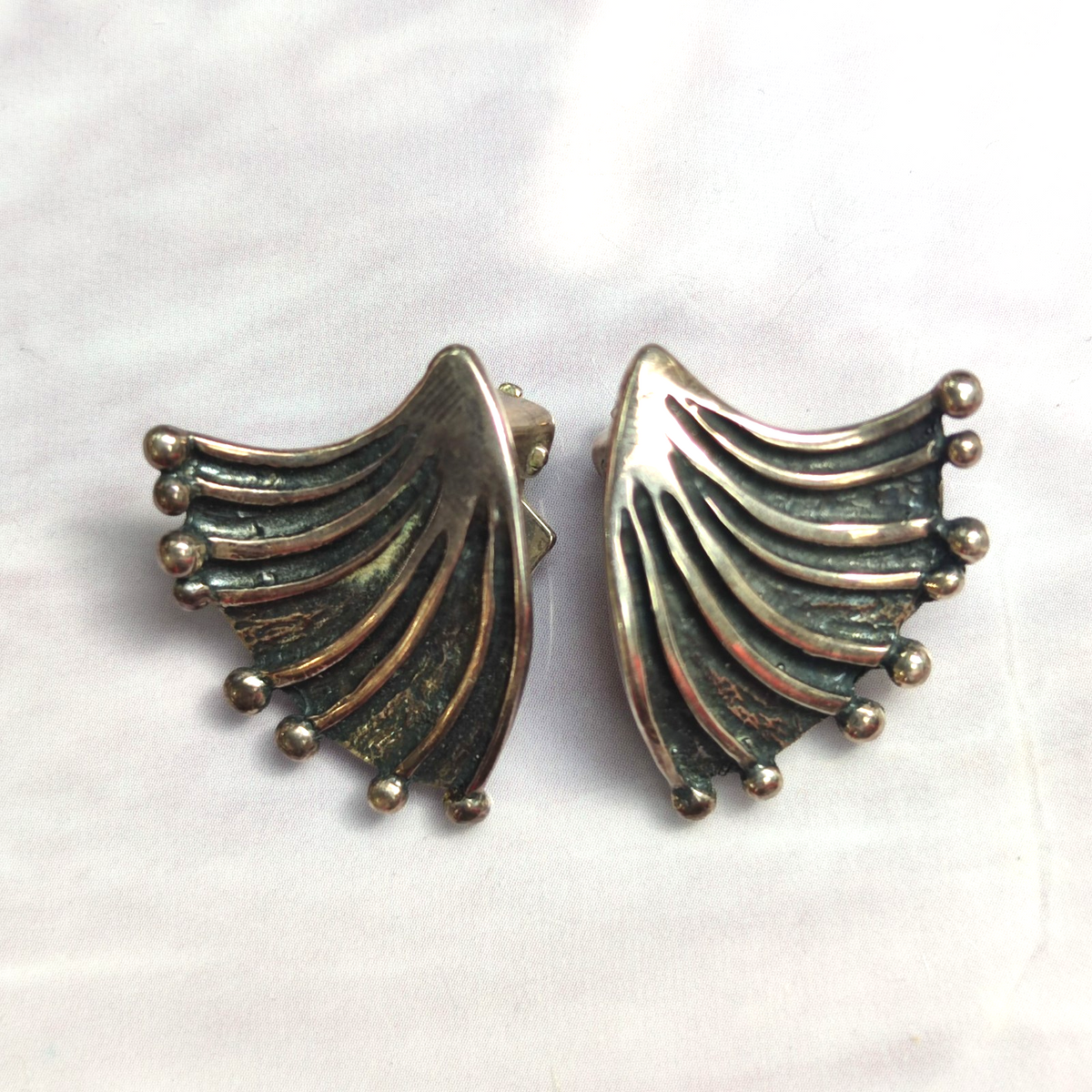 Vintage David Andersen Norway Sterling Silver 925S Fan Clip On Earrings 8.5g