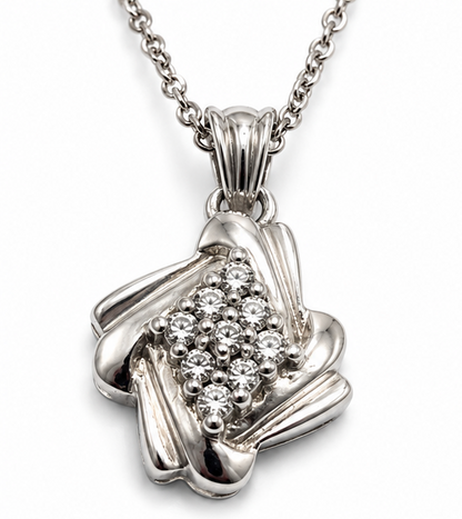 Silver Necklace Pendant Cubic Zirconia Stones Prong Setting 46cm Long