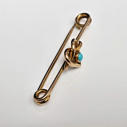 9ct Yellow Gold Heart Brooch Turquoise Stone Hallmarked Size 43mm x 10mm