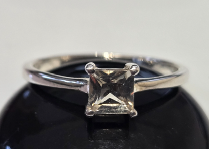 Silver Ring Yellow Sunstone Stone Ring 925 Solitaire Size R Certification 1.9g