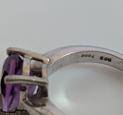 Silver Ring Amethyst 925 Stamped Size N Certificate 6g February Birthstone