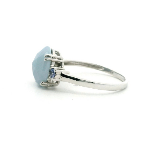 Opal Amethyst Ring 9ct White Gold Hallmarked Size S 2.5g October Birthstone