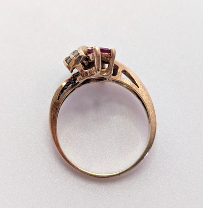 Vintage 14ct Gold Ring Ruby Diamond 14ct Stamped Size P 1/2 3.5g