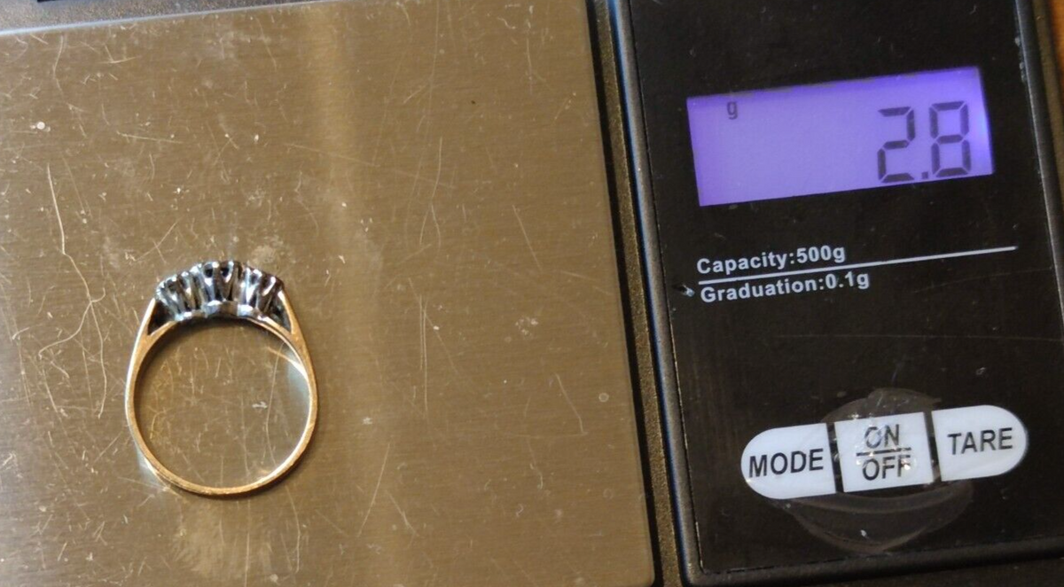 9ct Gold Ring Diamond Three Hallmark Size N Vintage