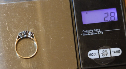 9ct Gold Ring Diamond Three Hallmark Size N Vintage